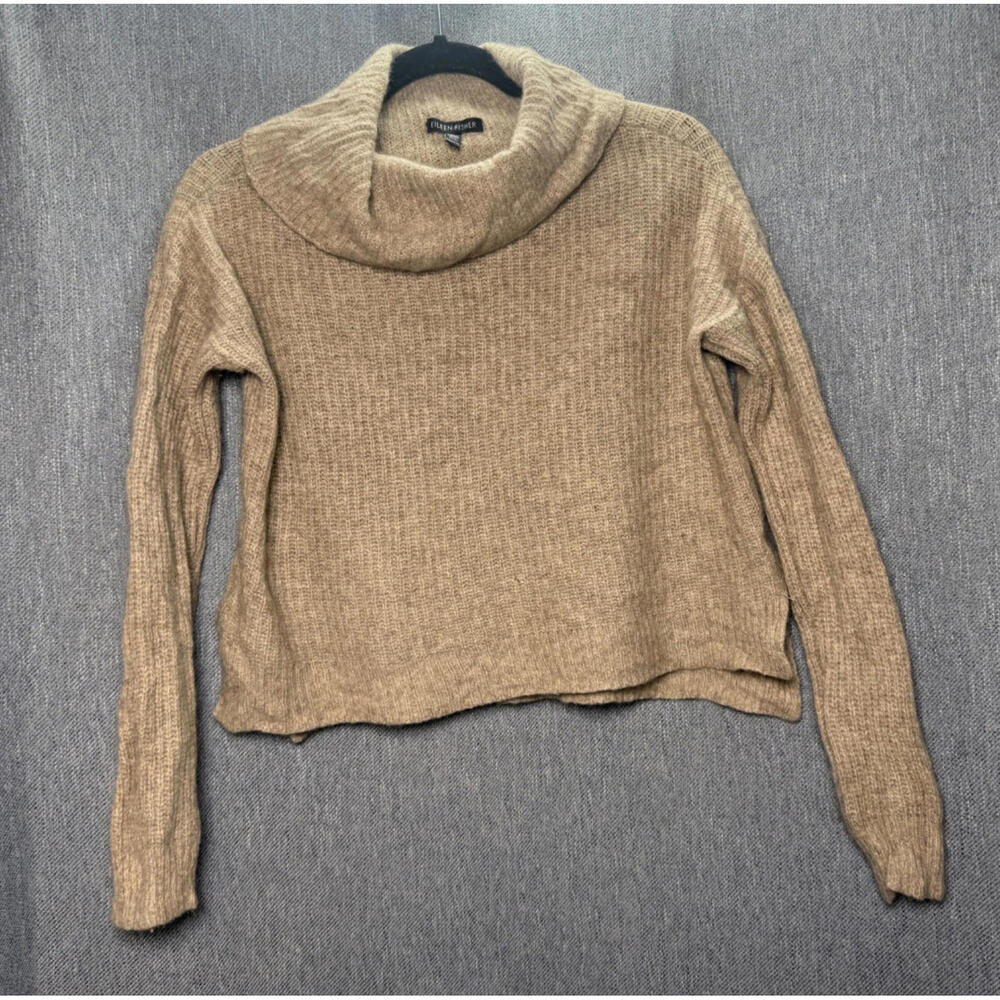 Eileen Fisher Women's XXS Yak Merino Wool Cowl Neck Sweater Crop Boho Classic